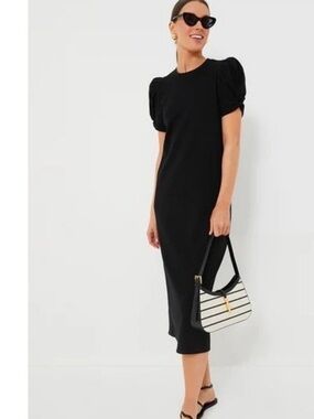 Tuckernuck Pomander Place Black Sweatshirt Midi Dress, Puff Sleeve, XS